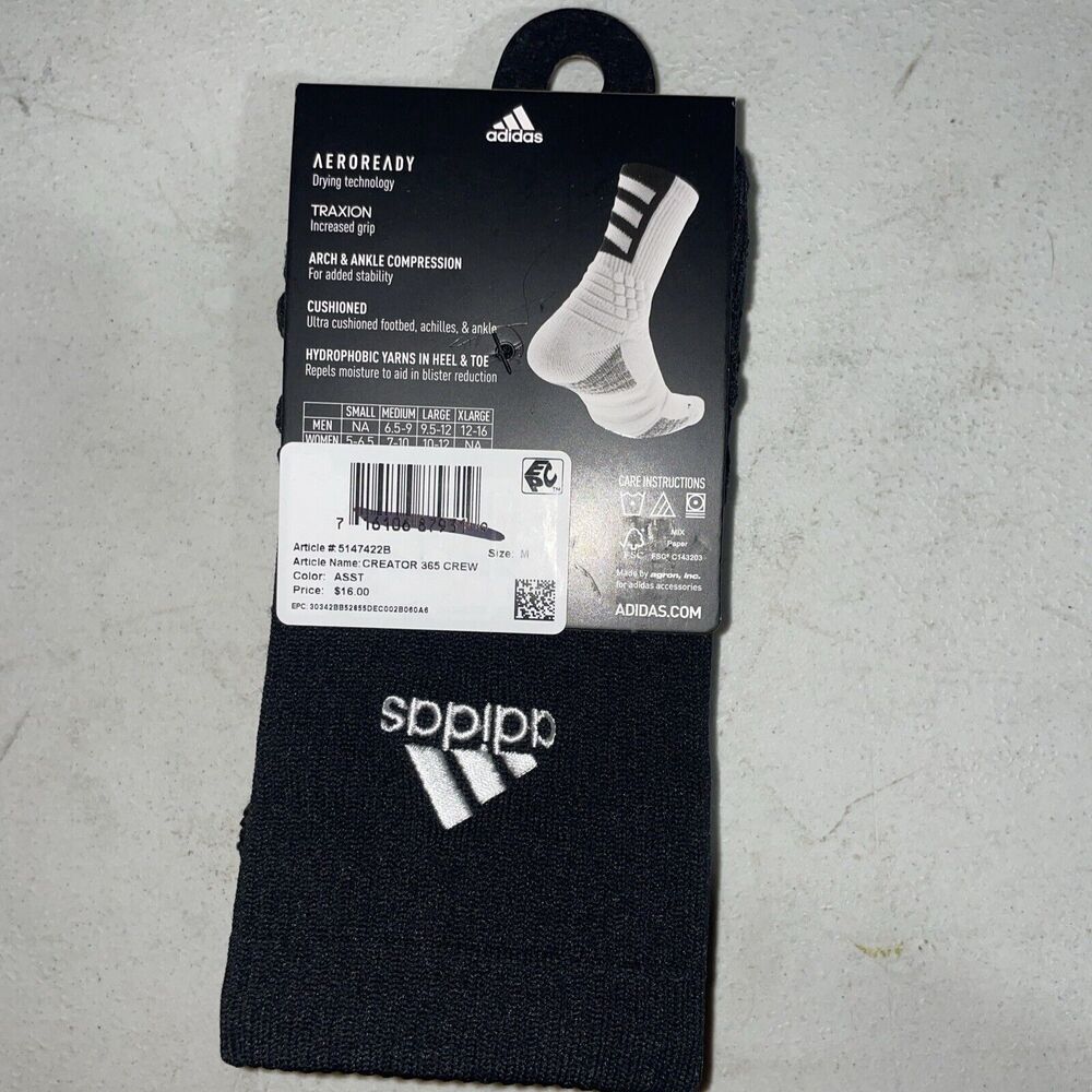 Brand New adidas Unisex Creator 365 Cushioned Crew Socks Medium Black White - Picture 2 of 2